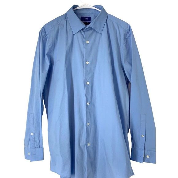 Men’s Apt.9 Premier Flex Dress Shirt Slim Fit Large Blue 5345 Button Stretch - Picture 1 of 9